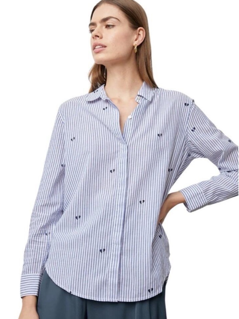 Rails Taylor Broken Heart Blue White Stripe Button Down Shirt Medium